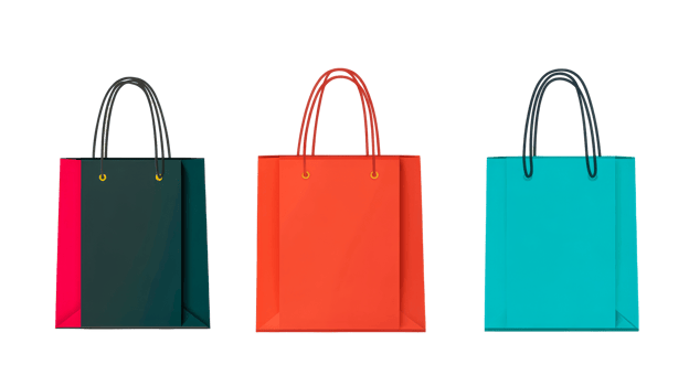 Colorful shopping bags on transparent bg png