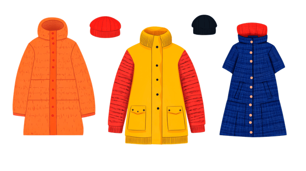 Three stylish jackets and hats design collection png