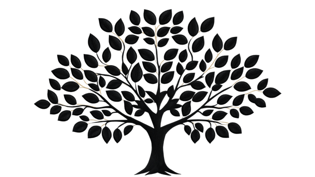 Black silhouette tree with detailed foliage design png