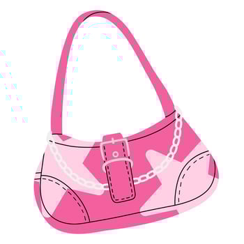 Trendy pink bag with buckle and chain detail, inspired by Y2K fashion. Stylish girly accessory with retro flair and bold shapes. Perfect for nostalgic 2000s-themed projects and fashion content. vector
