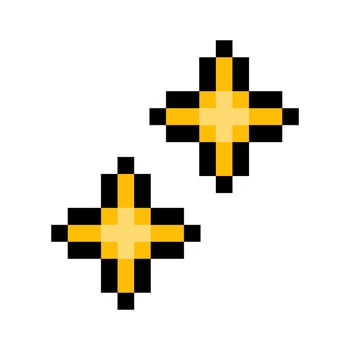Sparkle emoji. Bright stars. Pixel art icon. Isolated on white background. Vintage 8 bit texture. Minimalistic pixel graphic. Fruit symbol. Old style. 80s,90s game object design vector