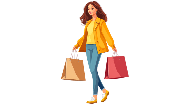 Woman enjoying shopping with stylish bags png