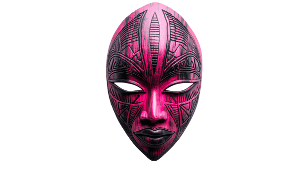Pink ethnic tribal mask, cut out transparent png