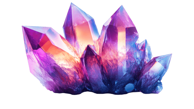 Quartz cluster with purple hues, cut out transparent png