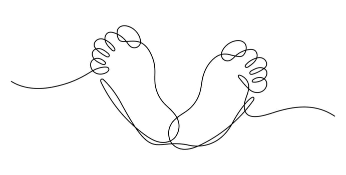 Baby footprints one line drawing on white isolated background vector