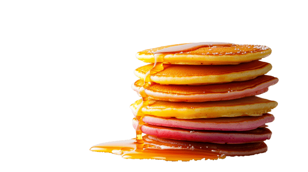 Stacked pancakes with syrup drizzle, cut out transparent png