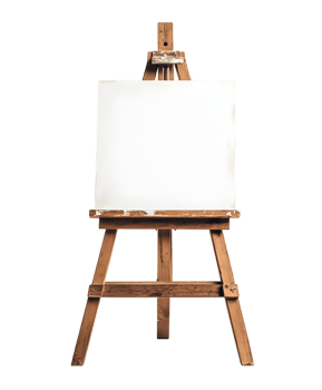 Blank white canvas on wooden easel png