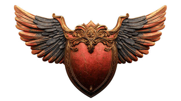 Shield with Ornate Wings, cut out transparent png