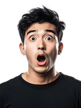 Young man with shocked expression and raised eyebrows png