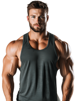 Muscular man in gray tank top looking ahead png