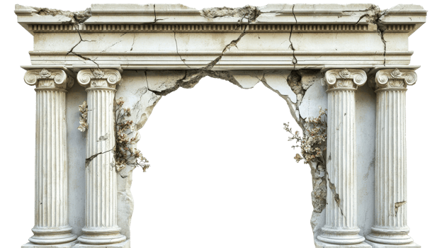 Damaged Columns Archway With Flowers, cut out transparent png