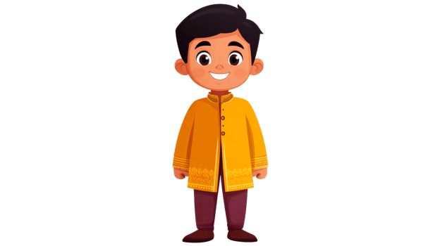 Indian boy character in traditional dress, cut out transparent png