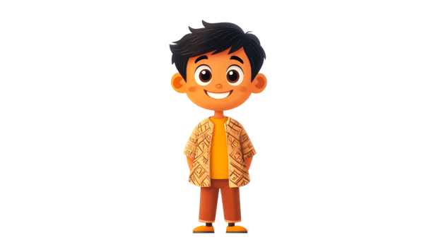 Cartoon boy standing full frame, cut out transparent png