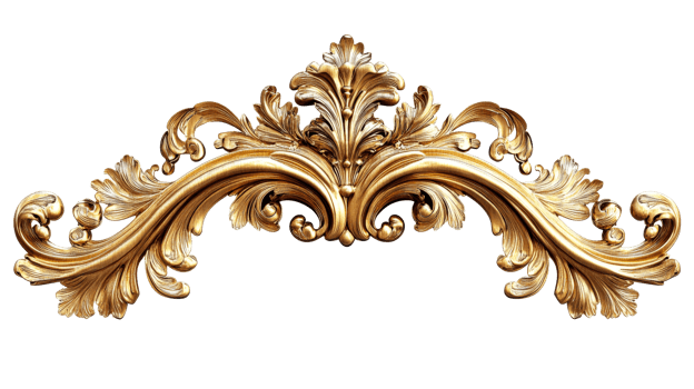 Golden baroque ornate scroll, cut out transparent png