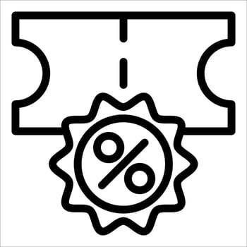 A black and white icon of a ticket with a percentage sign vector