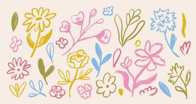 Doodle ink floral botanical elements. Abstract colorful flowers and plants. Hand drawn botany illustrations. vector
