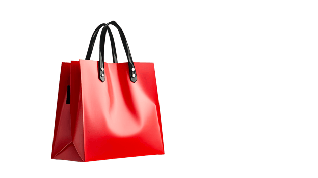 Stylish red shopping bag with black handles png