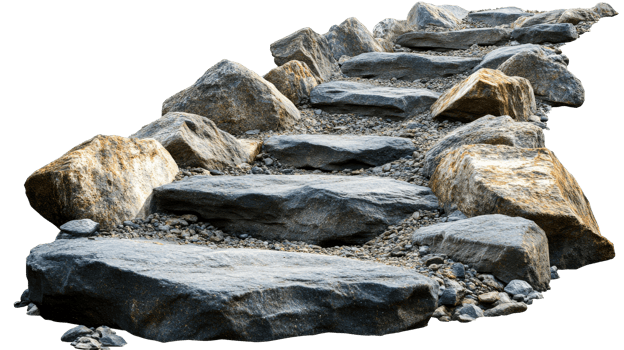 Natural stone pathway with large rocks and gravel png