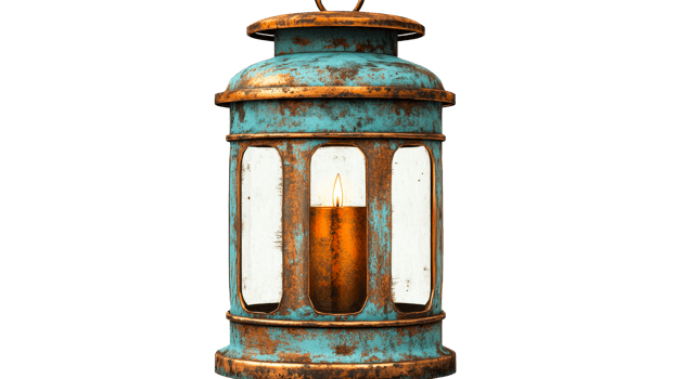 Vintage lantern with flickering candle glow png