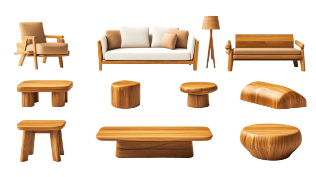 Minimalist modern wooden furniture collection png