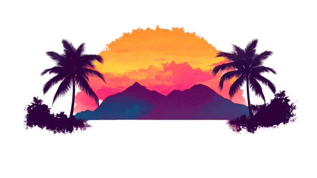Tropical sunset over mountains and palms png