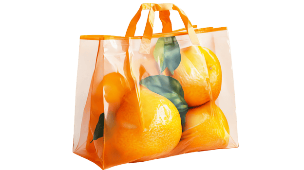 Colorful transparent bag filled with oranges png