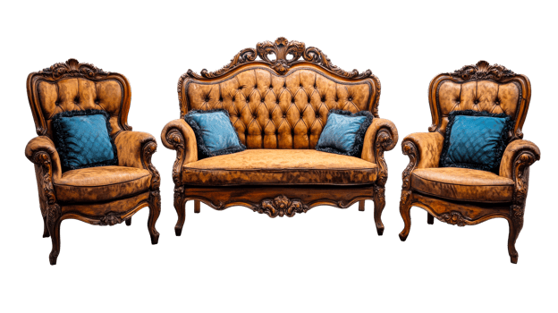 Luxurious vintage furniture set with tufted design png