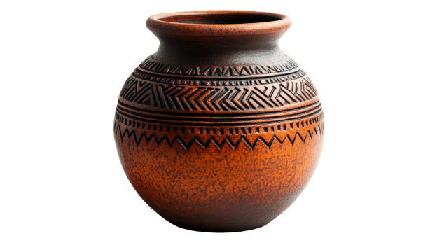Intricate handmade ceramic vase png