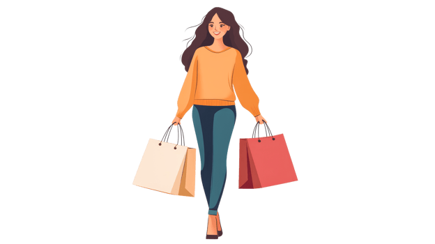 Smiling woman with shopping bags png