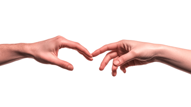 Hands reaching out to connect in unity and support png