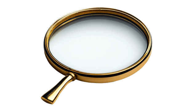 Golden Magnifying Glass on Black, cut out transparent png
