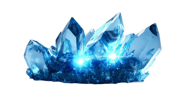 Blue crystal formation with light effects, cut out transparent png