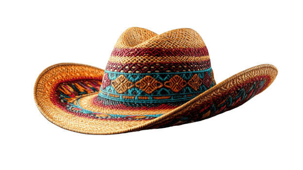 Woven straw colorful hat, cut out transparent png