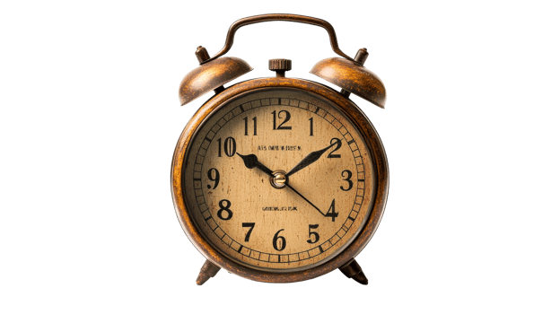 Antique metal clock isolated, cut out transparent png