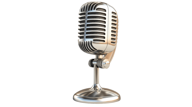 Silver vintage microphone isolated, cut out transparent png