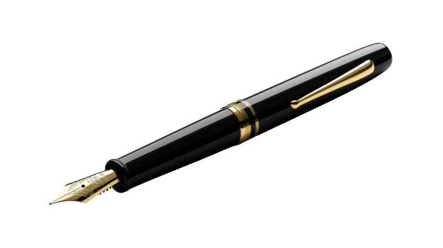 Fountain Pen Black and Gold, cut out transparent png
