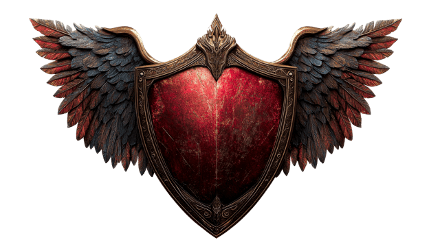 Winged Medieval Shield, cut out transparent png