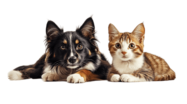 Dog, Cat Together Lying Down, cut out transparent png