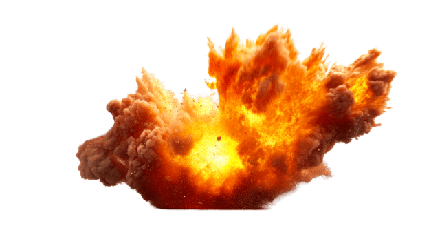 Fiery orange blast with smoke, cut out transparent png
