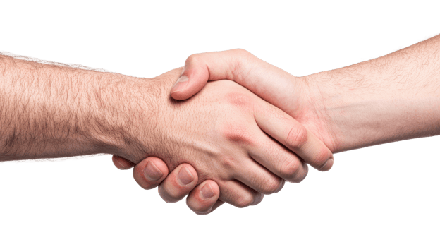 Business handshake on black background, cut out transparent png