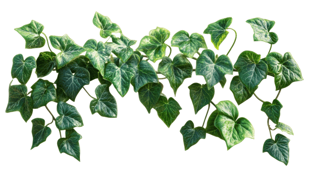 Ivy leaves on vine, isolated background, cut out transparent png