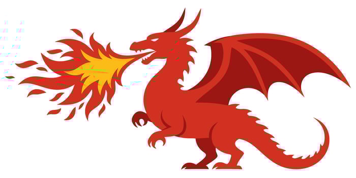 Majestic Red Dragon Breathing Fiery Flames, Iconic Imagery of Fantasy and Mythology vector