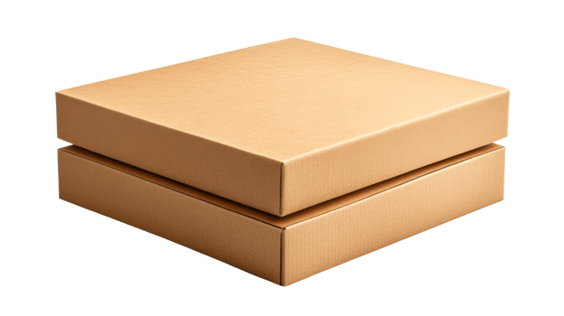 Square shipping boxes, brown cardboard, isolated, cut out transparent png