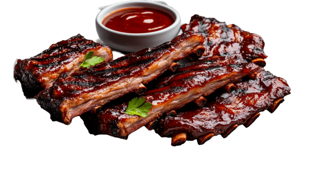 Grilled ribs with sauce, cut out transparent png