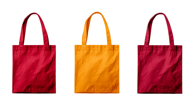 Three fabric bags, red and yellow, cut out transparent png