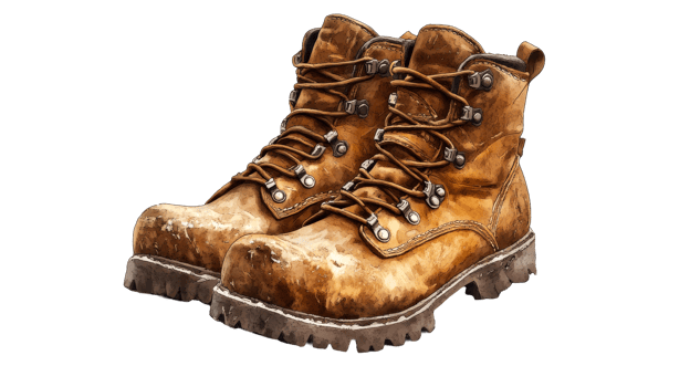 Leather Hiking Boots Pair, cut out transparent png