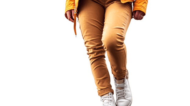 Person wearing pants and sneakers, cut out transparent png