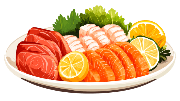 Assorted sashimi platter, cut out transparent png