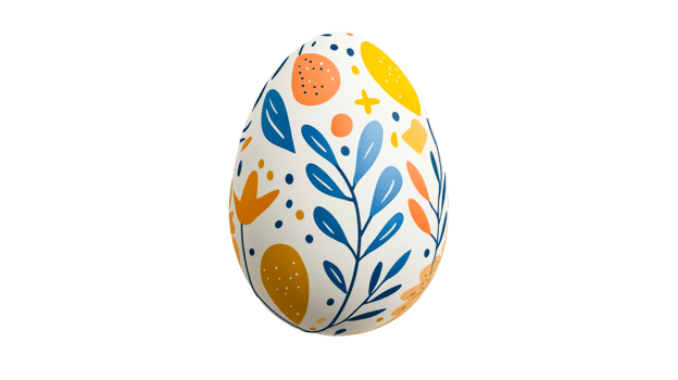 Decorated easter egg with floral design, cut out transparent png