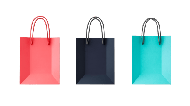 Shopping bags, different colors, cut out transparent png